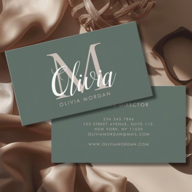 Elegant monogram logo green professional business card (Creator Uploaded)