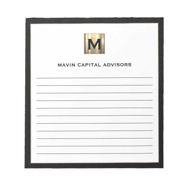 Elegant Monogram Logo Lined Notepad for Business (Front)