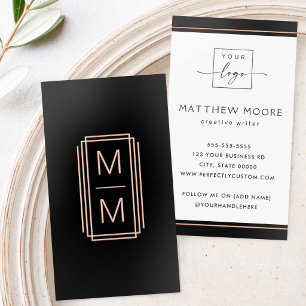 Elegant monogram logo photo minimalist black white foil business cards