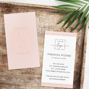 Elegant monogram logo photo minimalist blush pink foil business cards