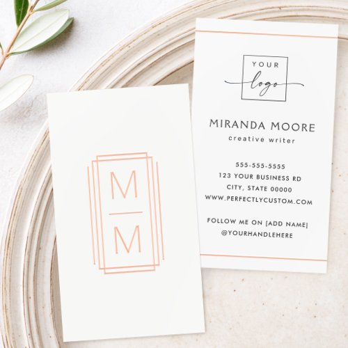 Elegant monogram logo photo minimalist white foil business cards
