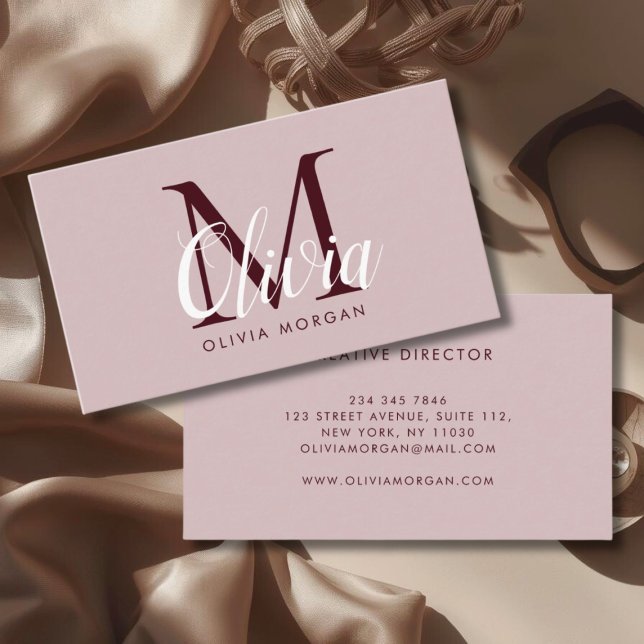 Elegant monogram logo pink professional business card (Creator Uploaded)