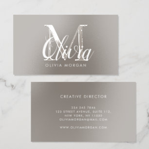 Elegant monogram logo taupe professional raised spot UV business card
