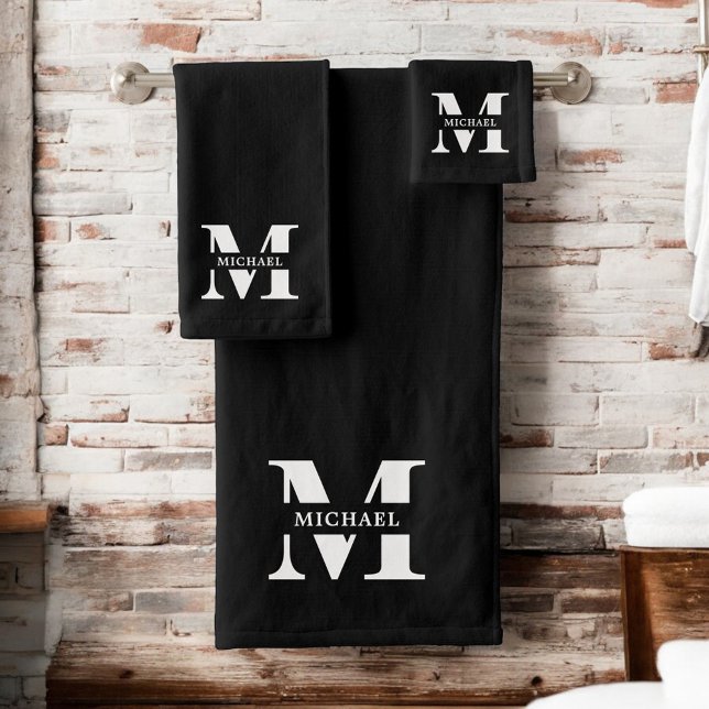 Elegant Monogram Luxury Black Bath Towel Set (Creator Uploaded)