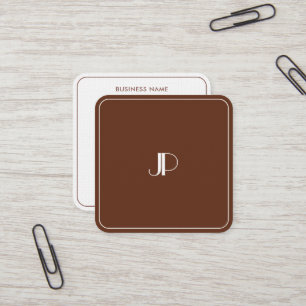 Elegant Monogram Luxury Premium Linen Terracotta Square Business Card