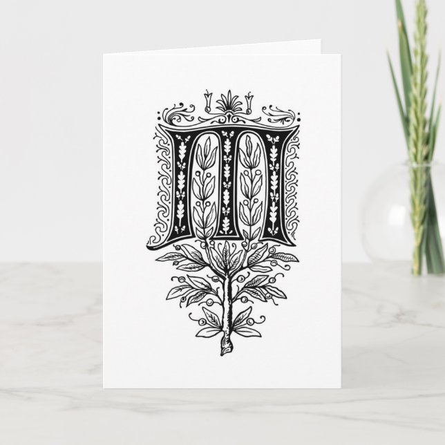 Elegant Monogram M Fancy Letter Note Card (Front)