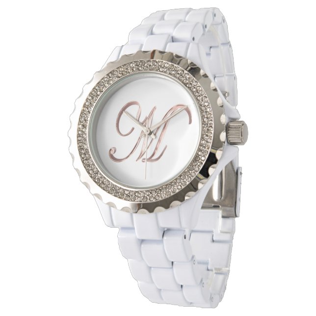 Elegant Monogram M Rose Gold Watch (Angled)