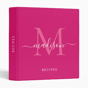 Elegant Monogram Magenta Pink Script Name Recipe 3 Ring Binder