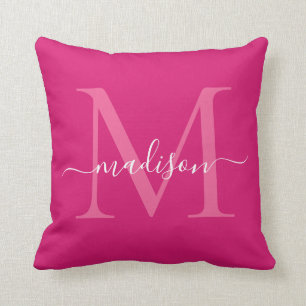 Elegant Monogram Magenta Pink Stylish Girly Script Throw Pillow