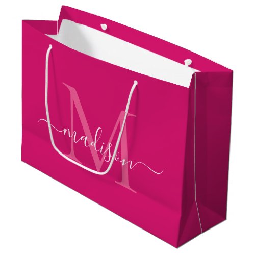 Elegant Monogram Magenta Pink White Elegant Script Large Gift Bag