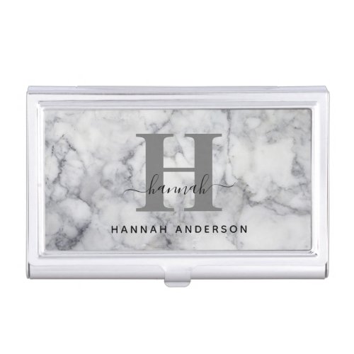 Elegant Monogram Marble Business Card Case