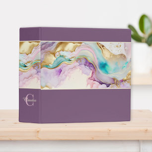 Elegant Monogram Marble Liquid Ink 3 Ring Binder