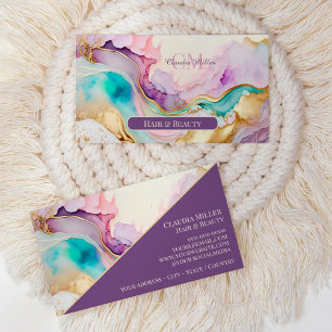 Elegant Monogram Marble Liquid Ink Business Card