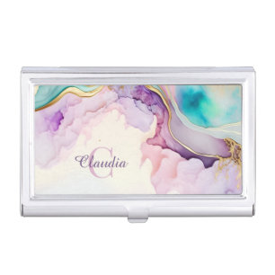 Elegant Monogram Marble Liquid Ink Business Card Case