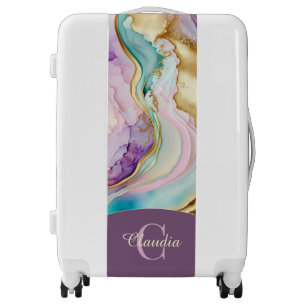 Elegant Monogram Marble Liquid Ink Luggage