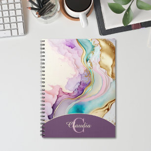 Elegant Monogram Marble Liquid Ink Notebook