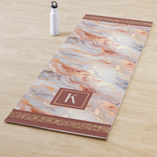 Elegant Monogram Marble Pattern Yoga Mat