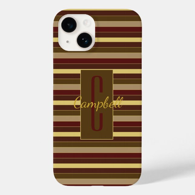 ELEGANT MONOGRAM MASCULINE HORIZONTAL BROWN STRIPE Case-Mate iPhone CASE (Back)