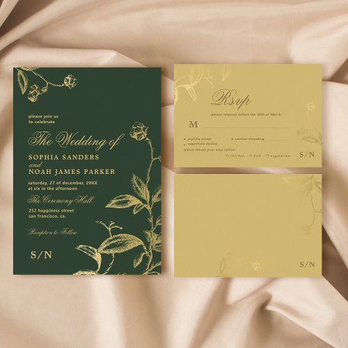 Elegant monogram meal choice gold wedding RSVP card