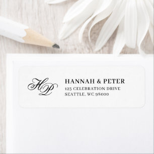 Elegant Monogram Minimal Black & White Wedding Label