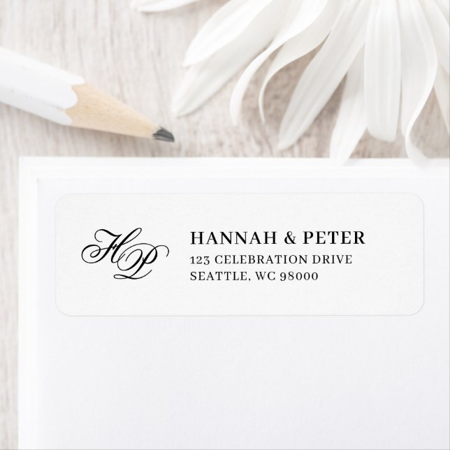Elegant Monogram Minimal Black & White Wedding Label (Insitu)
