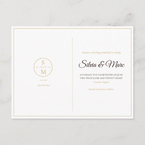 Elegant Monogram Minimal Wedding Save the Date Announcement Postcard