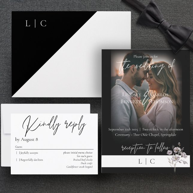 Elegant monogram minimalist black calligraphy  invitation (Creator Uploaded)