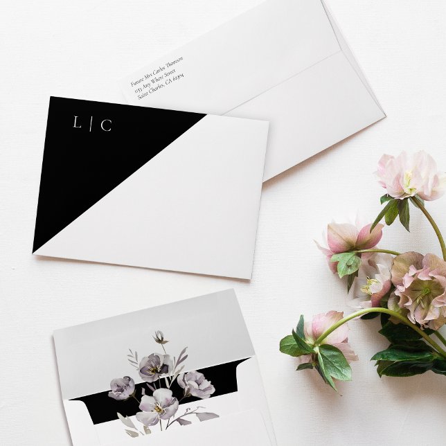 Elegant monogram minimalist black , watercolor envelope (Creator Uploaded)