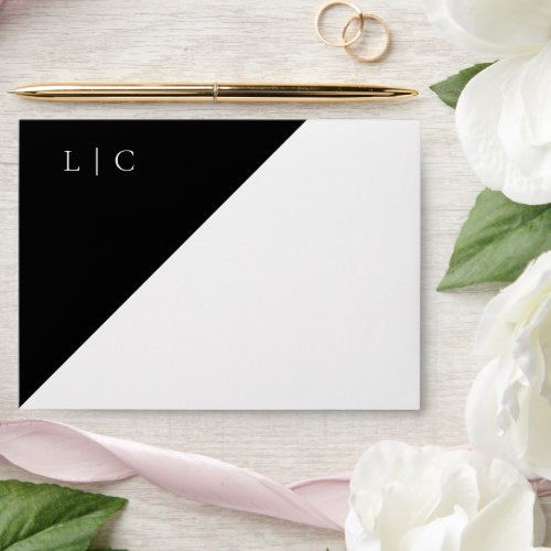 Elegant monogram minimalist black  watercolor envelope