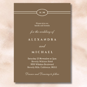 Elegant Monogram Minimalist Cream Brown Wedding Invitation
