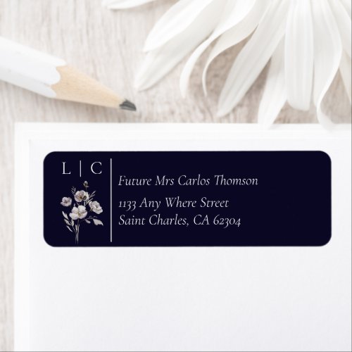 Elegant monogram minimalist dark navy RSVP address Label