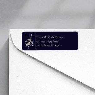 Elegant monogram minimalist dark navy RSVP address Label