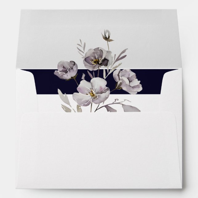 Elegant monogram minimalist dark navy, watercolor envelope (Back (Bottom))