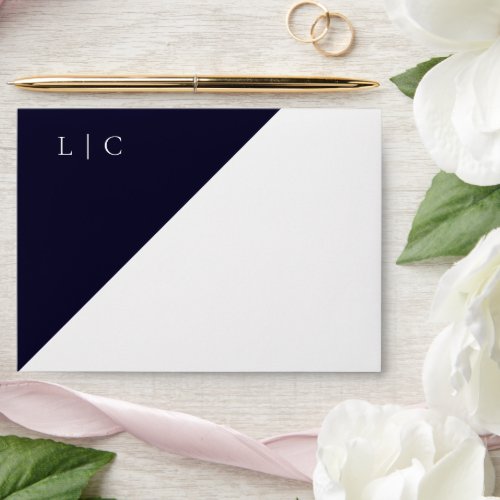 Elegant monogram minimalist dark navy watercolor envelope