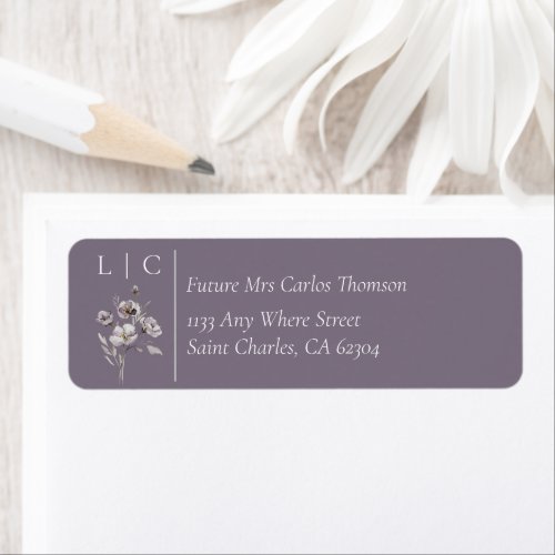 Elegant monogram minimalist dark purple RSVP  Label