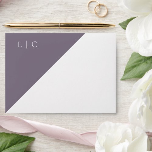 Elegant monogram minimalist dark purple watercolor envelope