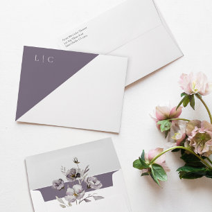 Elegant monogram minimalist dark purple watercolor envelope