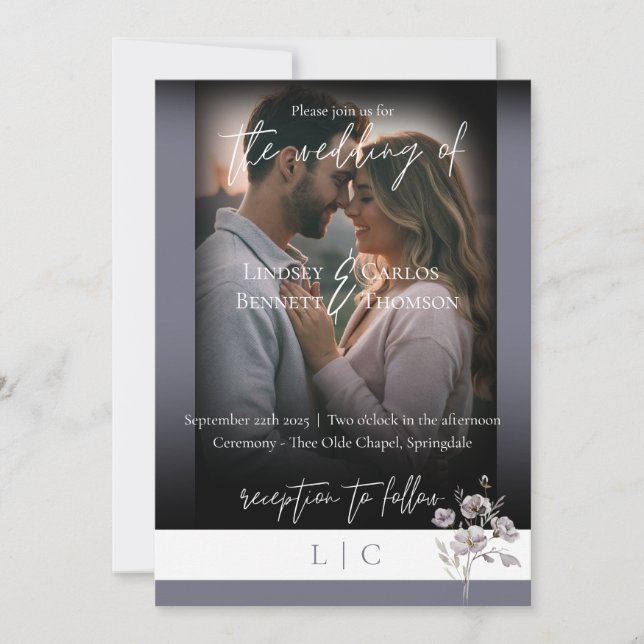 Elegant monogram minimalist gray calligraphy  invitation (Front)
