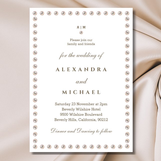 Elegant Monogram Minimalist Pearl Wedding  Invitation (Creator Uploaded)
