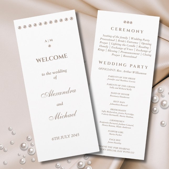Elegant Monogram Minimalist Pearl Wedding Program (Creator Uploaded)