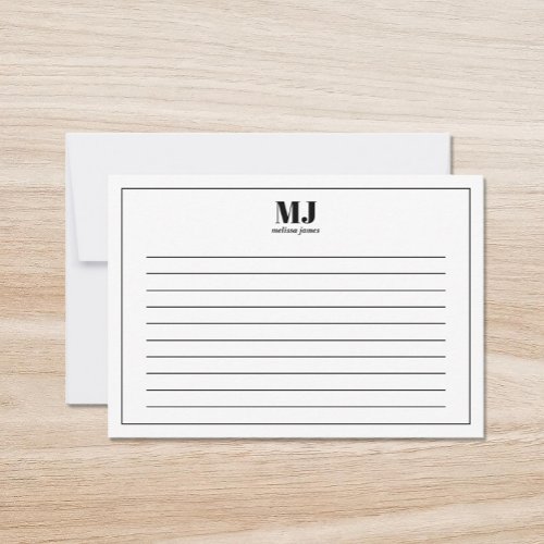 Elegant Monogram Minimalist Ruled Index Note Card