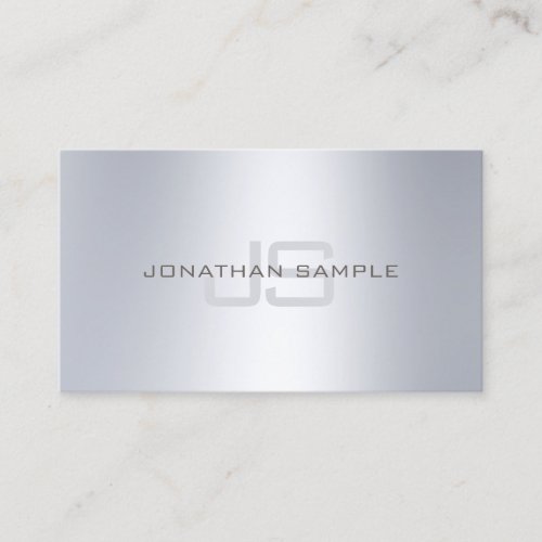 Elegant Monogram Minimalist Silver Look Plain Luxe Business Card