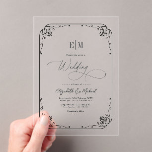 Elegant Monogram Minimalist Wedding Acrylic Invitations