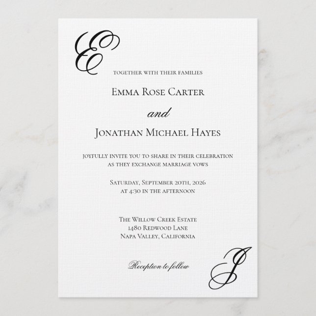 Elegant Monogram Minimalist Wedding Invitation (Front)