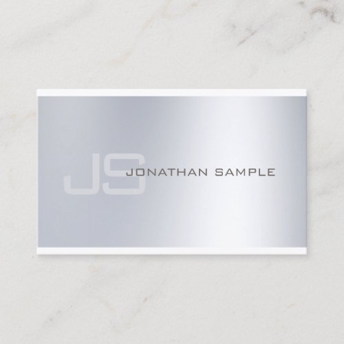 Elegant Monogram Minimalistic Silver Look Plain Business Card