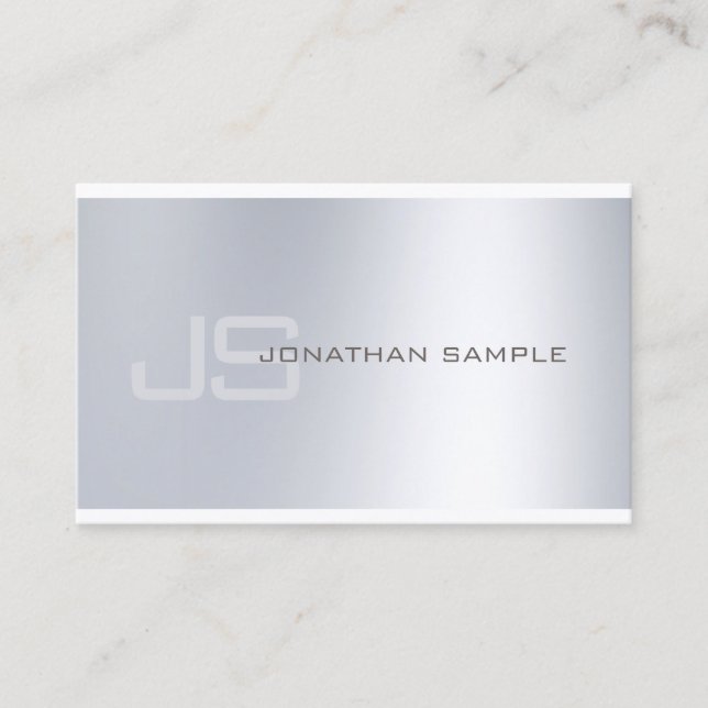 Elegant Monogram Minimalistic Silver Look Plain Business Card (Front)