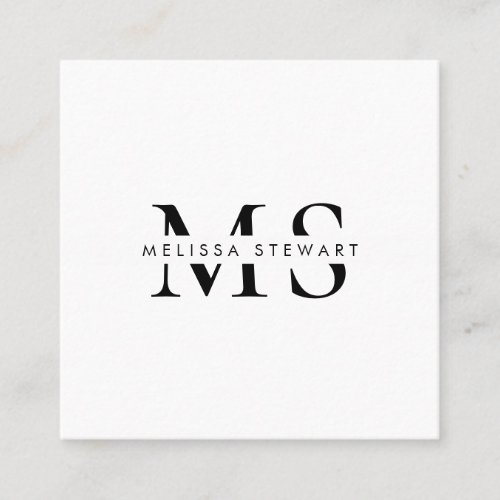 Elegant monogram modern black white professional square business card