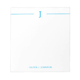 Elegant Monogram Modern Blue White Notepad