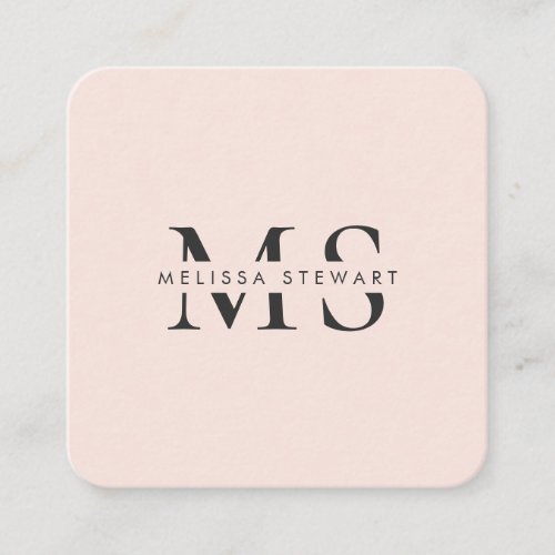 Elegant monogram modern blush pink rounded square business card