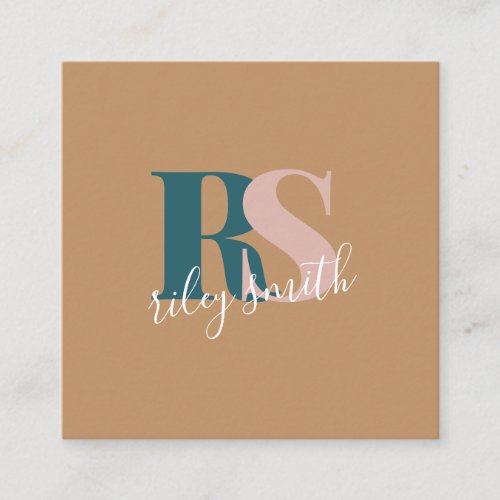 Elegant monogram modern brown teal professional square business card